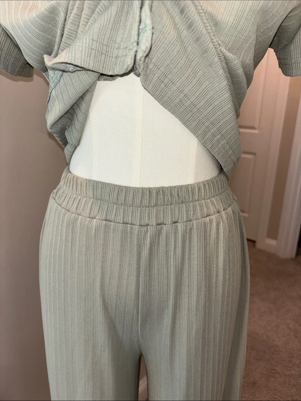 Light Sage Ribbed Two-Piece Lounge Set